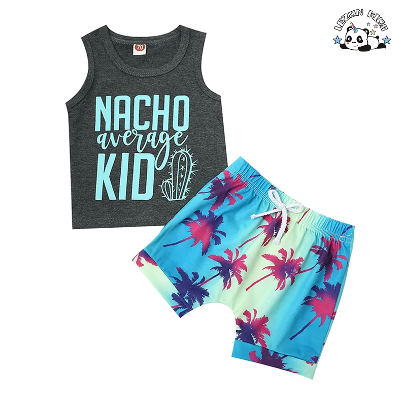 LEZONKIDS - Conjunto de roupas personalizáveis para meninos, novo lançamento, colete sem mangas e shorts, estilo praia de verão